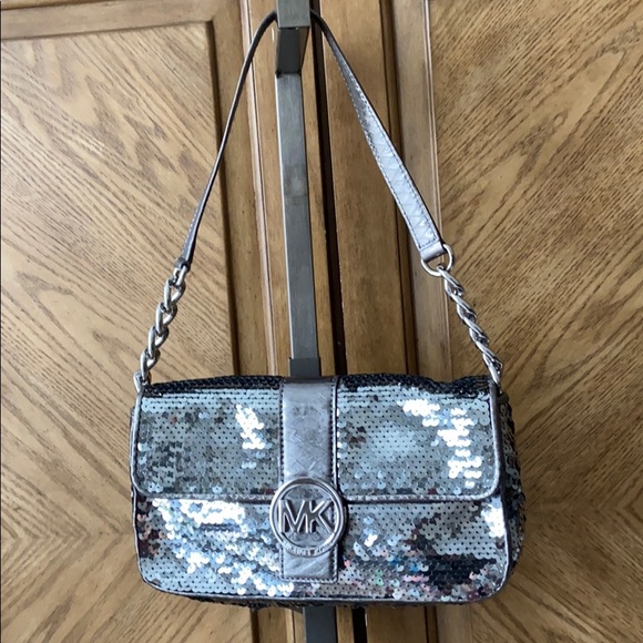 Michael Kors Fulton Flap Sequin Gunmetal Handbag